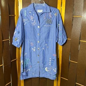 Johnny Was workshop brand striped embroidered tunic length shirt.